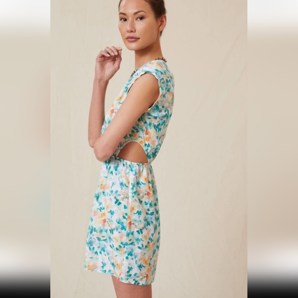 Anthropologie Floral Mini Dress - Teal and Orange